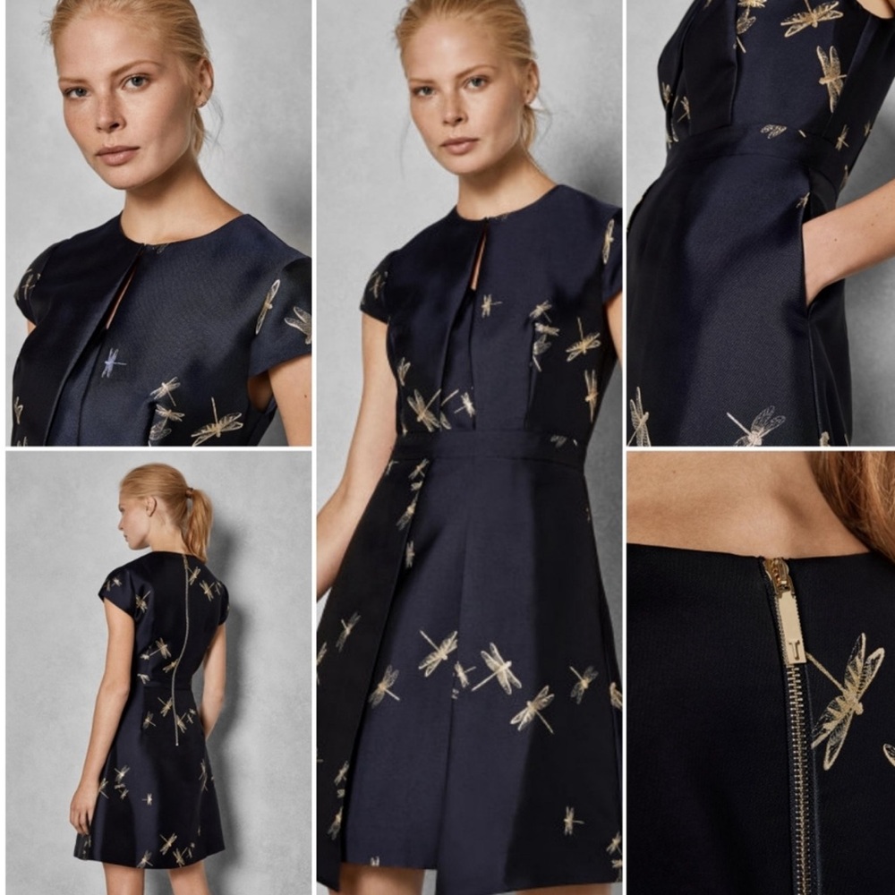Ted Baker Navy Dragon Fly Dress Size 2